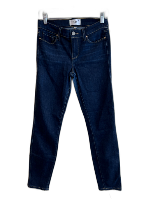 Paige Size 28 Dark Wash Cotton Blend 5 Pocket Contrast Stitch Zip Fly Jeans Dark Wash / 28