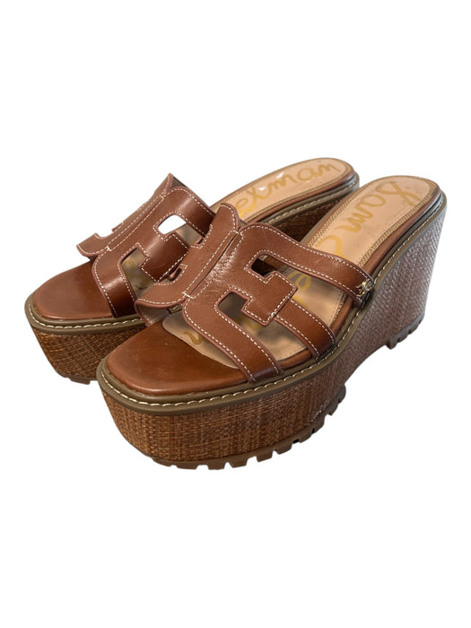 Sam Edelman Shoe Size 8 Brown Leather Wedge Slip On Platform Sandal Shoes Brown / 8