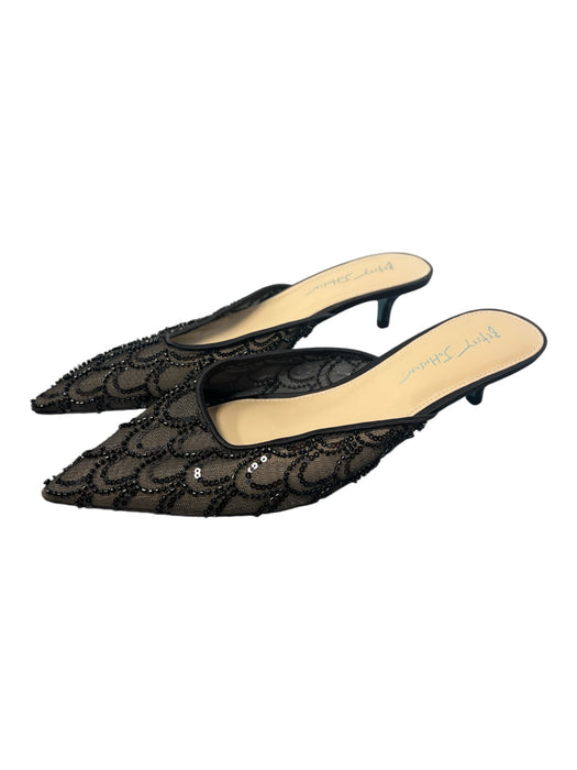 Betsy Johnson Shoe Size 9 Black & Blue Leather & Beaded Kitten Heel Mesh Shoes Black & Blue / 9