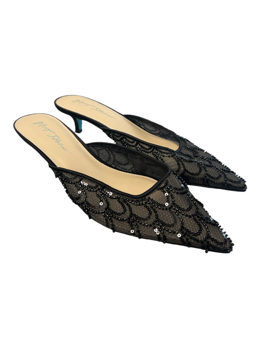 Betsy Johnson Shoe Size 9 Black & Blue Leather & Beaded Kitten Heel Mesh Shoes Black & Blue / 9