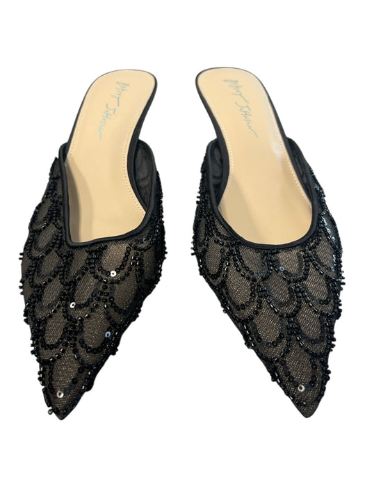 Betsy Johnson Shoe Size 9 Black & Blue Leather & Beaded Kitten Heel Mesh Shoes Black & Blue / 9
