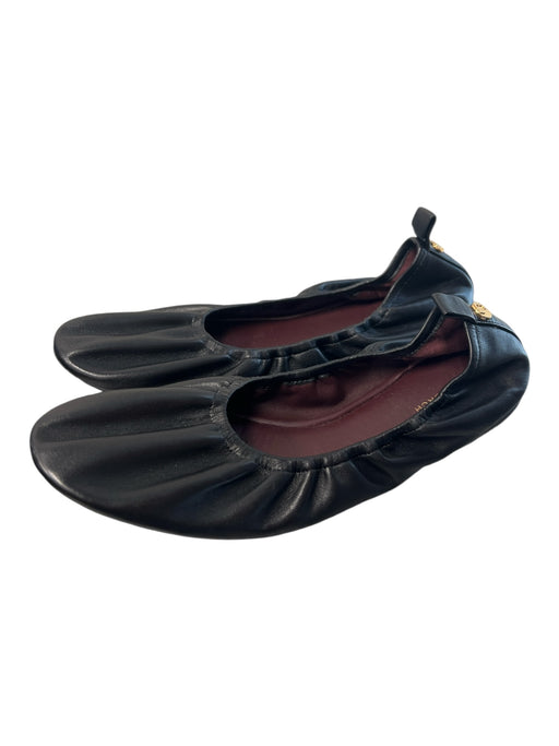 Tory Burch Shoe Size 10 Black Leather Flat Logo Almond Toe Shoes Black / 10