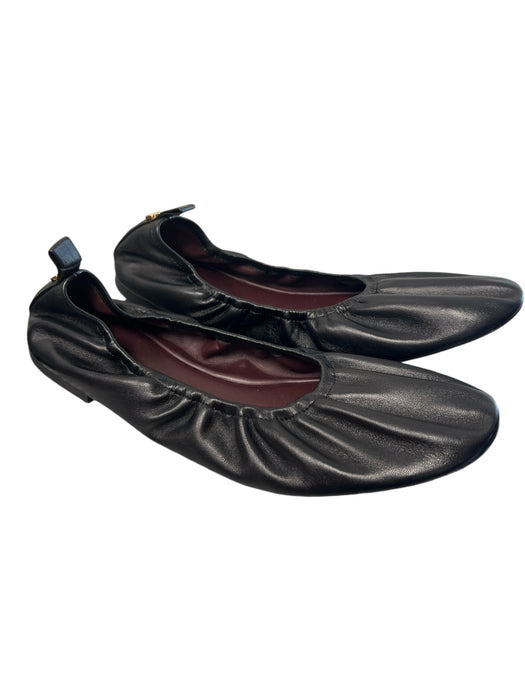 Tory Burch Shoe Size 10 Black Leather Flat Logo Almond Toe Shoes Black / 10