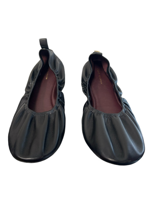 Tory Burch Shoe Size 10 Black Leather Flat Logo Almond Toe Shoes Black / 10