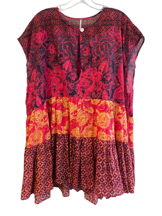 Free People Size L Red Cotton Front Keyhole Sleeveless Tiered Semi Sheer Top Red / L