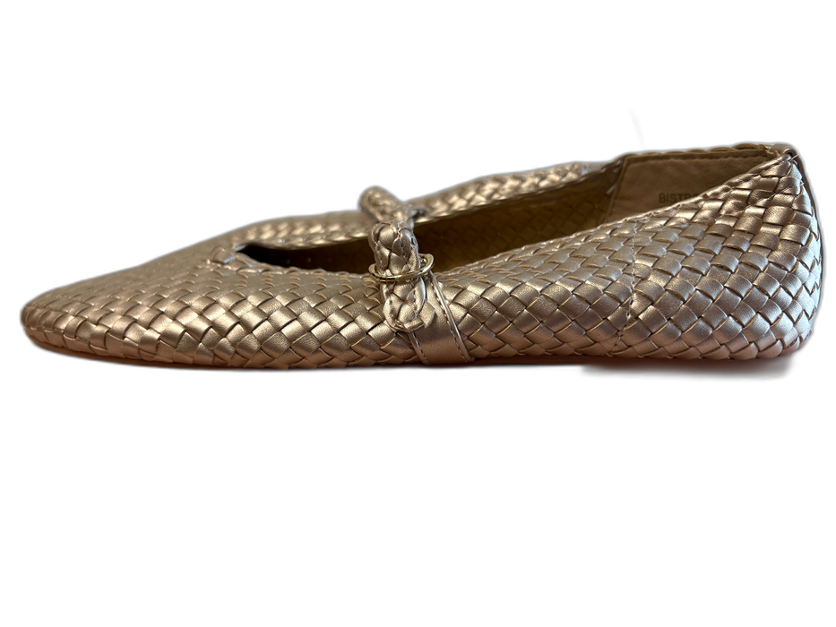 House of Harlow 1960 Shoe Size 8 Gold Manmade Material Almond Toe Woven Shoes Gold / 8