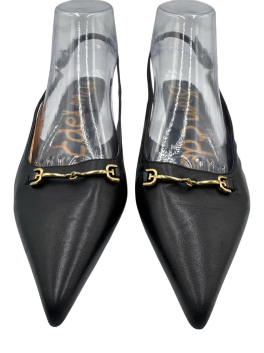 Sam Edelman Shoe Size 9.5 Black Leather Upper Pointed Toe Horsebit Slingbacks Black / 9.5