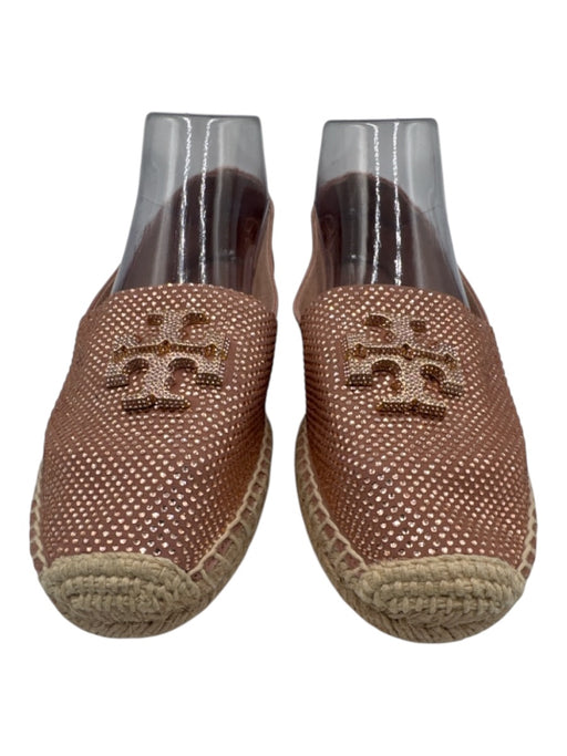 Tory Burch Shoe Size 7.5 Pink & Beige Leather Upper Rhinestone Logo Espadrille Pink & Beige / 7.5