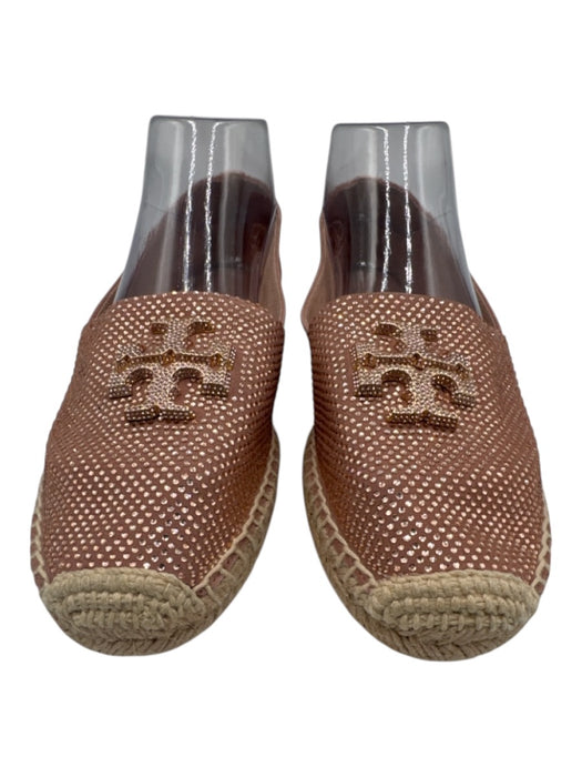 Tory Burch Shoe Size 7.5 Pink & Beige Leather Upper Rhinestone Logo Espadrille Pink & Beige / 7.5