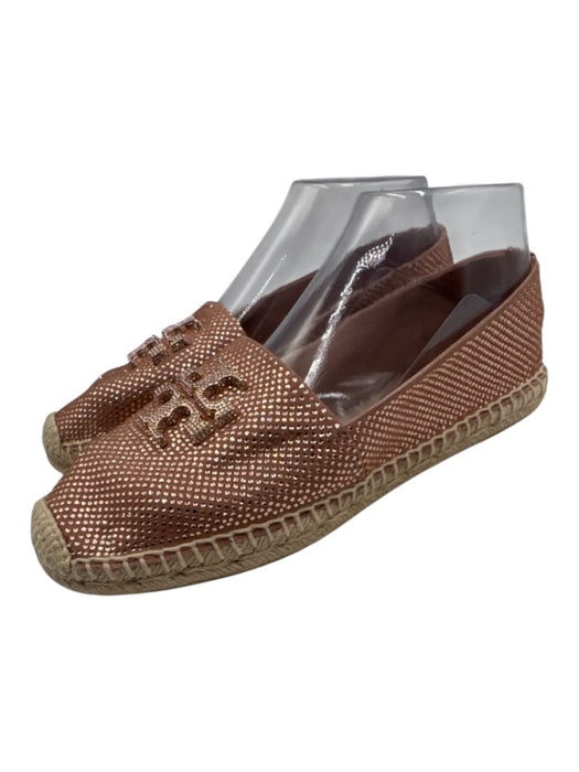 Tory Burch Shoe Size 7.5 Pink & Beige Leather Upper Rhinestone Logo Espadrille Pink & Beige / 7.5