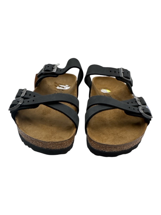 Birkenstock Shoe Size 40 Black & Brown Leather Upper Buckle Straps Slide Sandals Black & Brown / 40