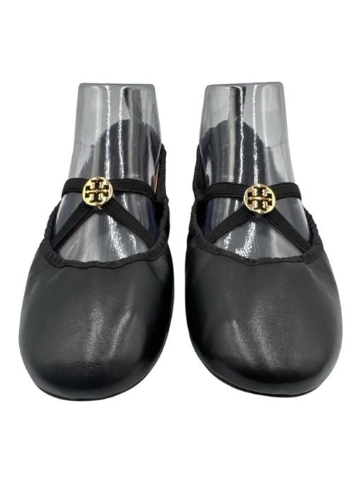Tory Burch Shoe Size 7 Black Leather Upper Criss Cross Logo Detail Flats Black / 7