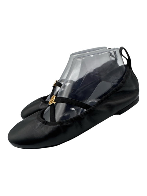 Tory Burch Shoe Size 7 Black Leather Upper Criss Cross Logo Detail Flats Black / 7