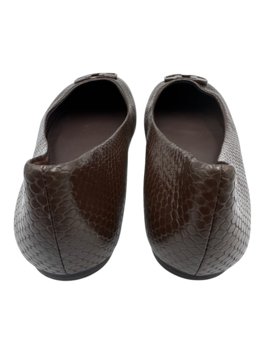 Tory Burch Shoe Size 8 Dark Brown Leather Upper Snakeskin Embossed Logo Flats Dark Brown / 8