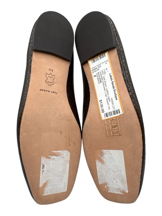 Tory Burch Shoe Size 8 Dark Brown Leather Upper Snakeskin Embossed Logo Flats Dark Brown / 8