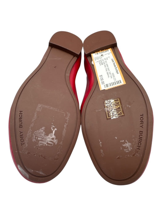 Tory Burch Shoe Size 7 Red Leather Upper Gold Tone Logo Elastic Back Pump Flats Red / 7