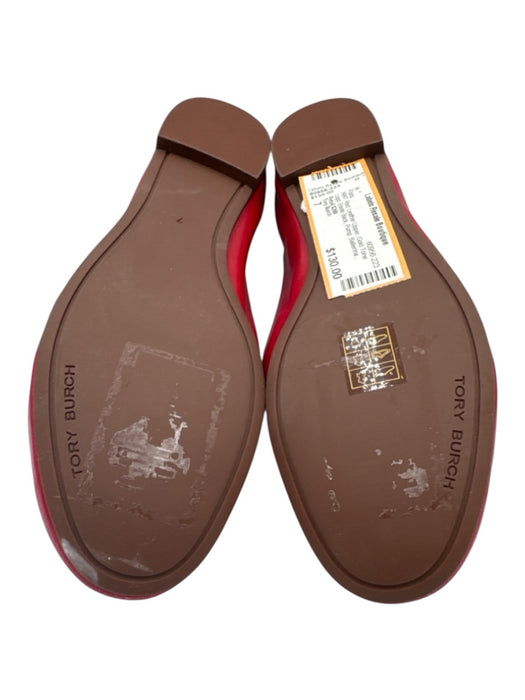 Tory Burch Shoe Size 7 Red Leather Upper Gold Tone Logo Elastic Back Pump Flats Red / 7