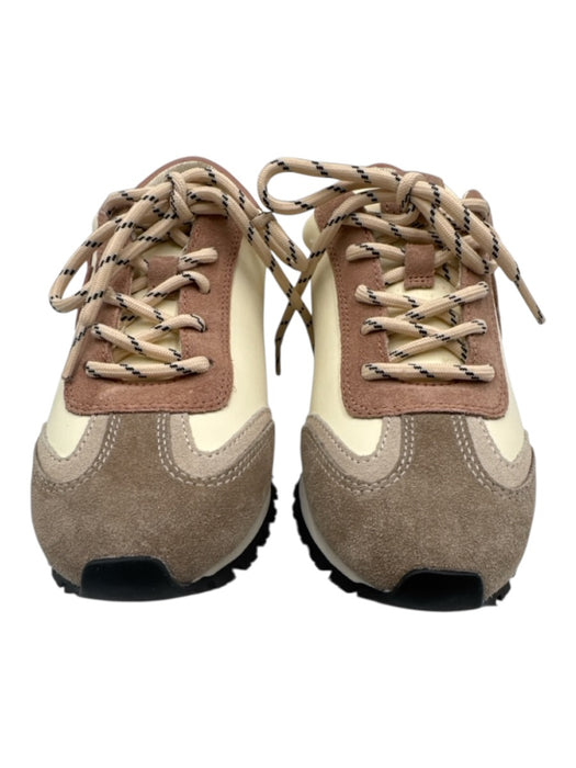 Tory Burch Shoe Size 6.5 Cream, Taupe & Pink Leather T Toe Logo Side Sneakers Cream, Taupe & Pink / 6.5