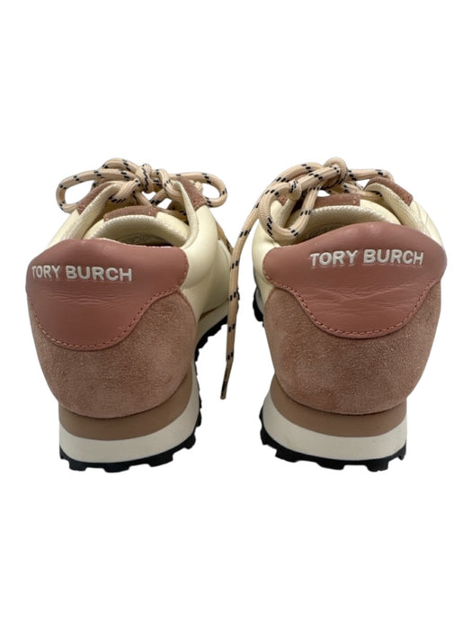 Tory Burch Shoe Size 6.5 Cream, Taupe & Pink Leather T Toe Logo Side Sneakers Cream, Taupe & Pink / 6.5