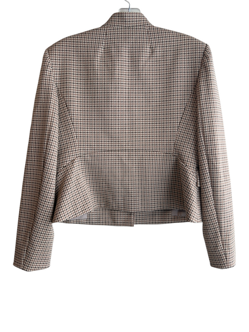 Theory Size 10 Brown Polyamide Cropped Houndstooth Collar Button Front Jacket Brown / 10