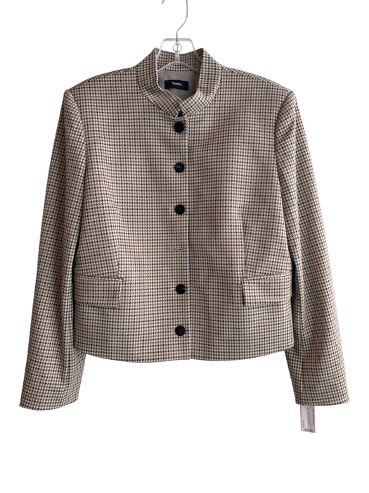 Theory Size 10 Brown Polyamide Cropped Houndstooth Collar Button Front Jacket Brown / 10