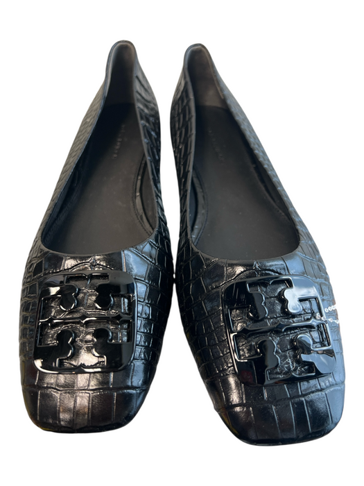 Tory Burch Shoe Size 9 Black Leather Upper Square Toe Logo Black Hardware Shoes Black / 9