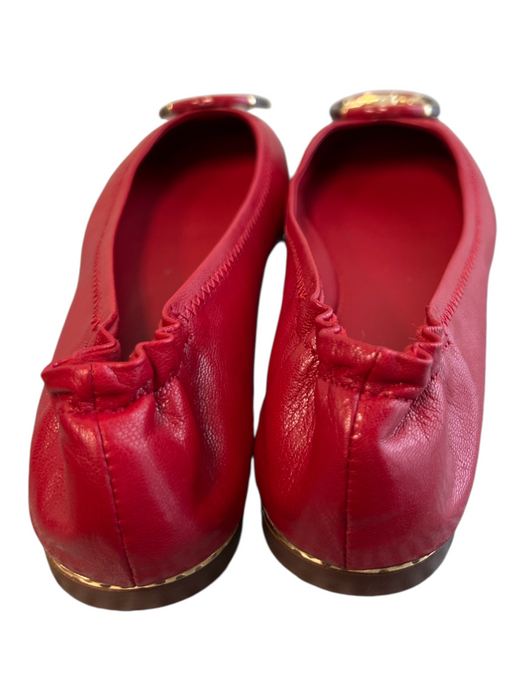 Tory Burch Shoe Size 5 Red Leather Upper Round Toe Logo Gold Hardware Shoes Red / 5