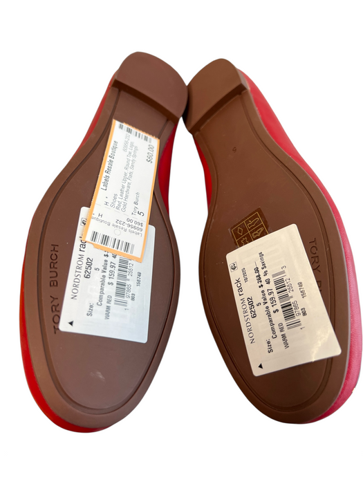 Tory Burch Shoe Size 5 Red Leather Upper Round Toe Logo Gold Hardware Shoes Red / 5