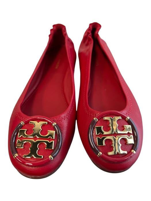 Tory Burch Shoe Size 5 Red Leather Upper Round Toe Logo Gold Hardware Shoes Red / 5