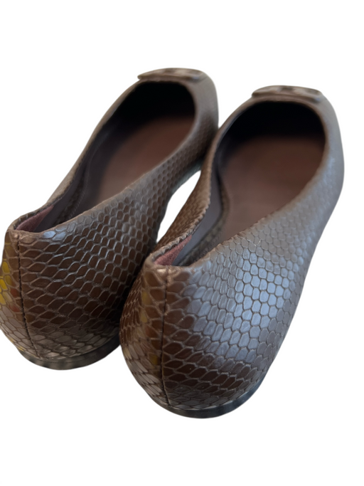 Tory Burch Shoe Size 6 Brown Leather Upper Square Toe Reptile Print Flats Shoes Brown / 6