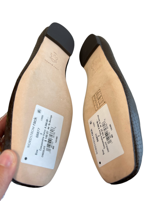 Tory Burch Shoe Size 6 Brown Leather Upper Square Toe Reptile Print Flats Shoes Brown / 6