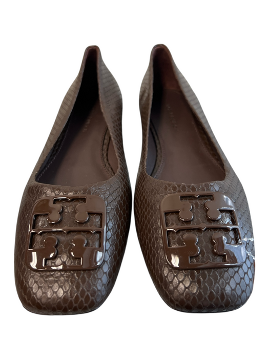 Tory Burch Shoe Size 6 Brown Leather Upper Square Toe Reptile Print Flats Shoes Brown / 6