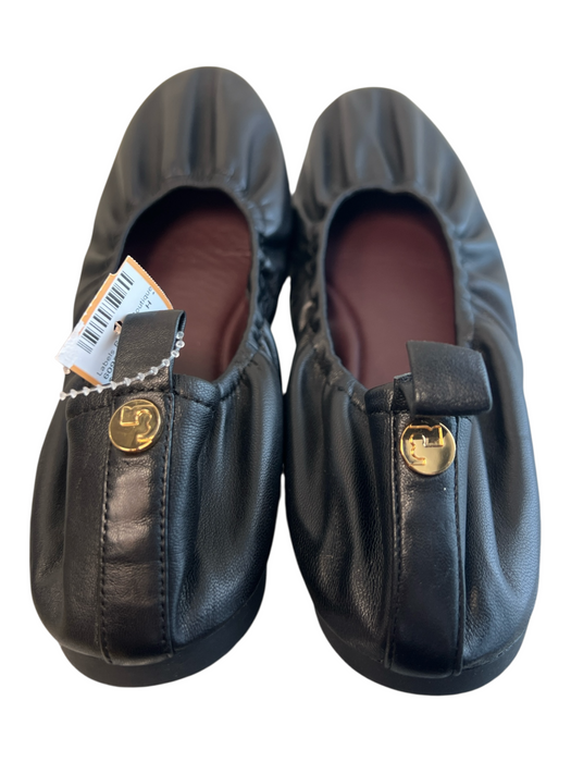 Tory Burch Shoe Size 9 Black Leather Upper Round Toe Scrunch Slip On Flats Shoes Black / 9