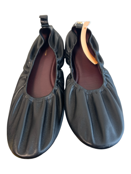 Tory Burch Shoe Size 9 Black Leather Upper Round Toe Scrunch Slip On Flats Shoes Black / 9