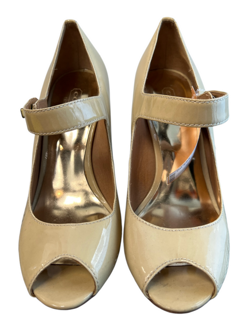 Coach Shoe Size 6 Beige Leather open toe Gold Hardware One Strap Wedge Shoes Beige / 6