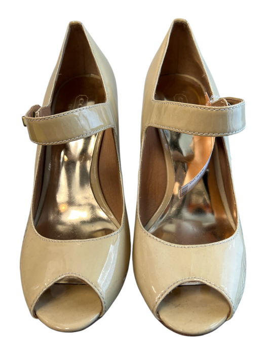 Coach Shoe Size 6 Beige Leather open toe Gold Hardware One Strap Wedge Shoes Beige / 6
