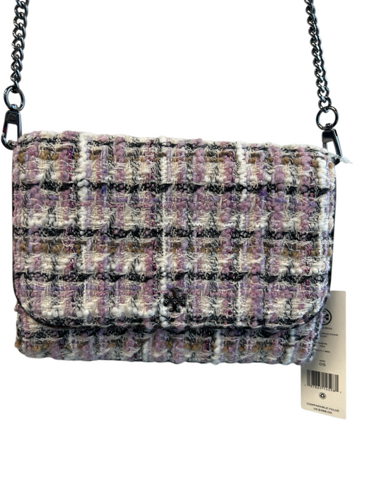 Tory Burch Purple Tweed silver tone hardware Removable Chain Wallet Purse Purple / Small