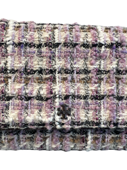 Tory Burch Purple Tweed silver tone hardware Removable Chain Wallet Purse Purple / Small