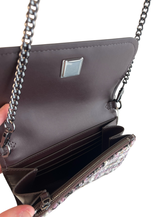 Tory Burch Purple Tweed silver tone hardware Removable Chain Wallet Purse Purple / Small