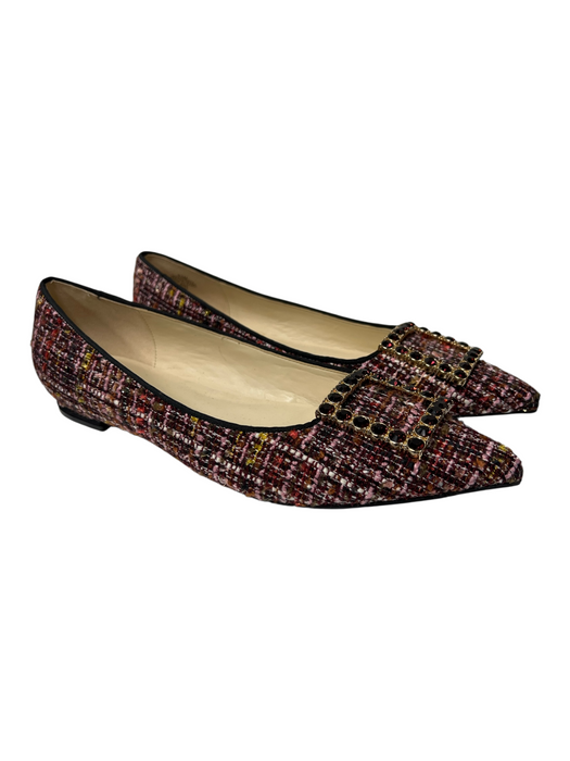 Nine West Shoe Size 9.5 Red textile upper Tweed Square Buckle Flat Shoes Red / 9.5
