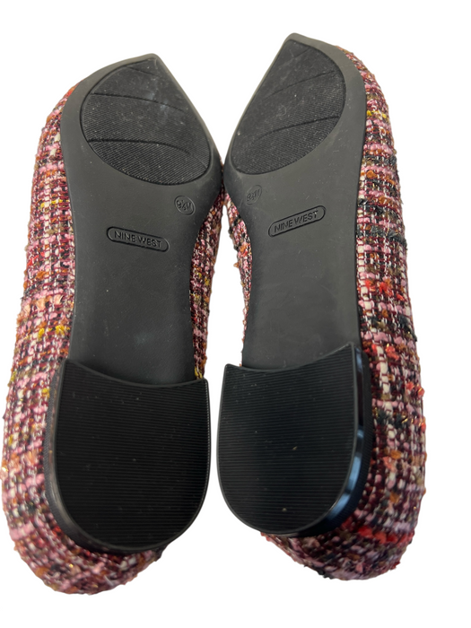 Nine West Shoe Size 9.5 Red textile upper Tweed Square Buckle Flat Shoes Red / 9.5