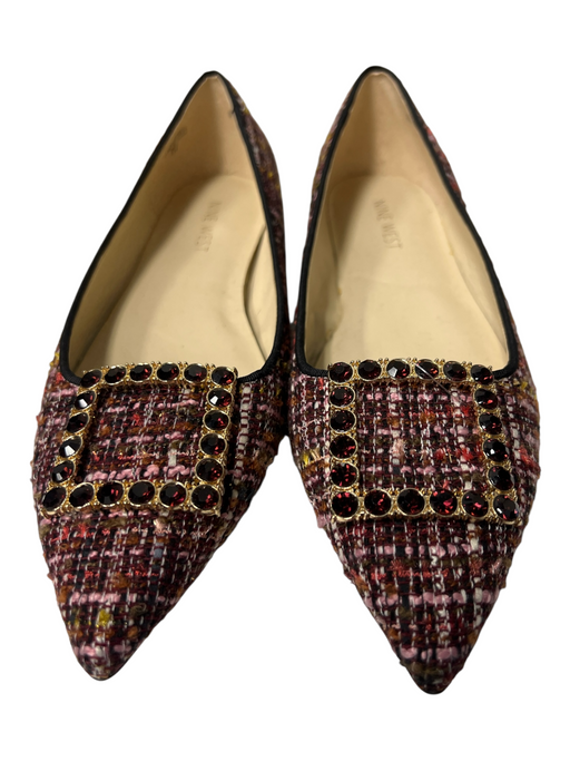 Nine West Shoe Size 9.5 Red textile upper Tweed Square Buckle Flat Shoes Red / 9.5