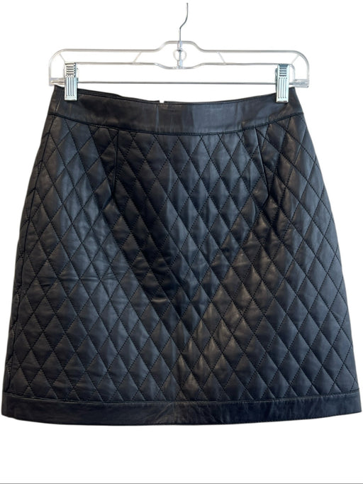 Bod & Christensen Size 4 Black Leather Quilted Back Zip Above knee Skirt Black / 4