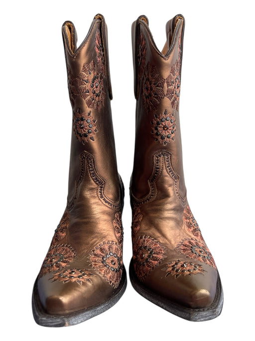 Old Gringo Shoe Size 7 Bronze Leather Embellished Square Toe Mid Calf Boots Bronze / 7