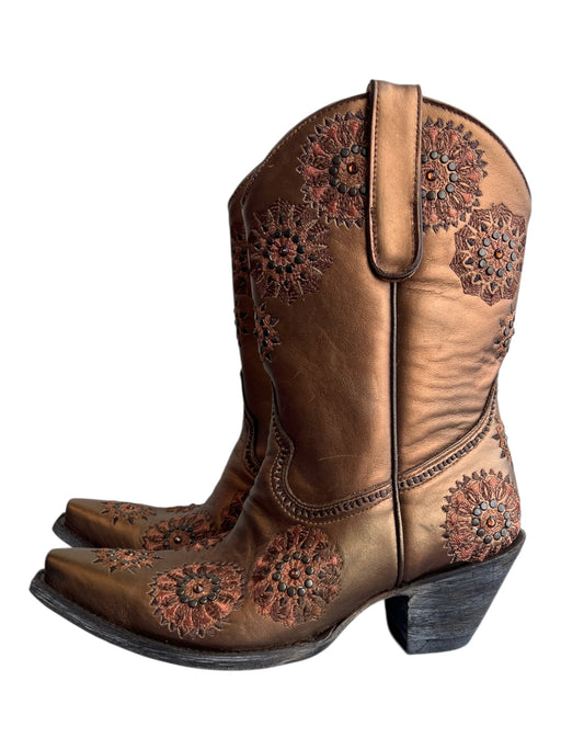 Old Gringo Shoe Size 7 Bronze Leather Embellished Square Toe Mid Calf Boots Bronze / 7