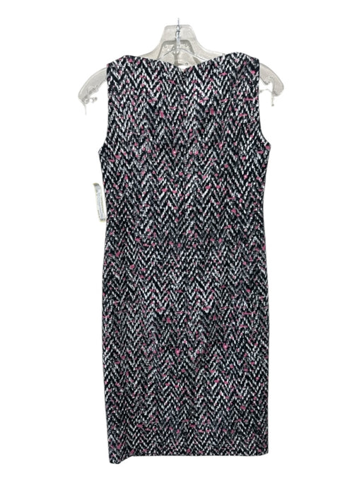Oscar De La Renta Size 2 Black, White, Pink Viscose Blend Tweed Chevron Dress Black, White, Pink / 2
