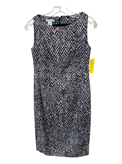 Oscar De La Renta Size 2 Black, White, Pink Viscose Blend Tweed Chevron Dress Black, White, Pink / 2