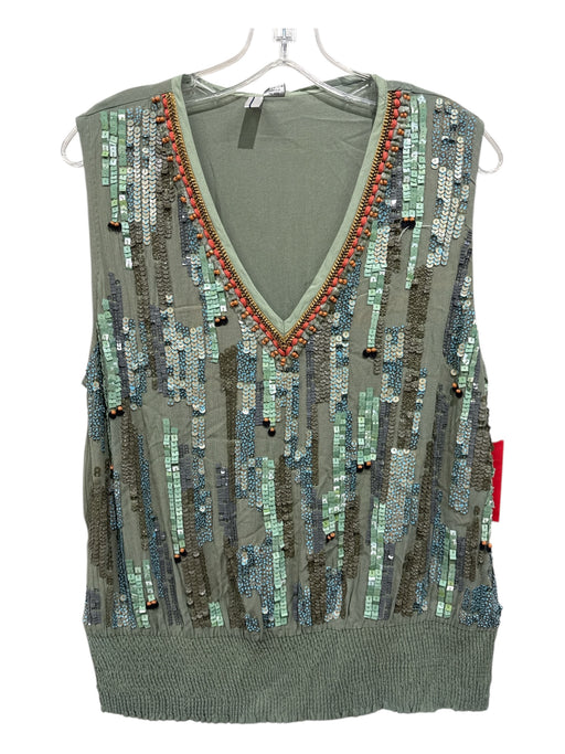 Blank London Size M Green, Blue, Multi Viscose Sequined Sleeveless V Neck Top Green, Blue, Multi / M