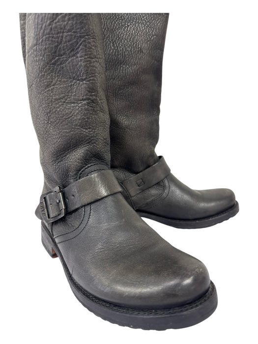 Frye Shoe Size 6.5 Black Leather Buckle Detail Round Toe Calf High Boots Black / 6.5