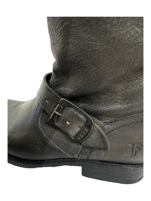 Frye Shoe Size 6.5 Black Leather Buckle Detail Round Toe Calf High Boots Black / 6.5